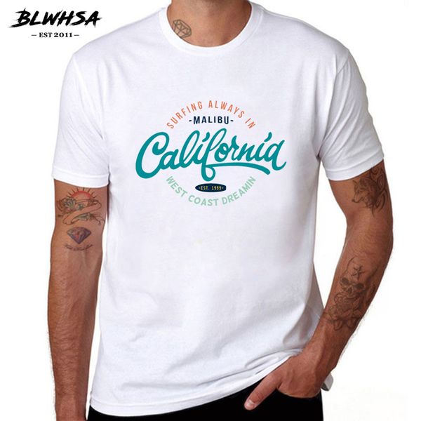 

blwhsa men t-shirt always in california west coast dreaming letter printed badge white t shirts for men sport hooded sweatshirt hoodie