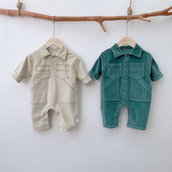 

autumn boys girls long korean style cotton baby romper lapel color lovely fashion corduroy 1021, Blue