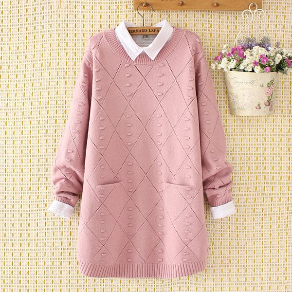 

autumn and winter sweater sweater2019 korean version simple and loose fat mm hollow out three-dimensional embellishment double pocket sweate, White;black