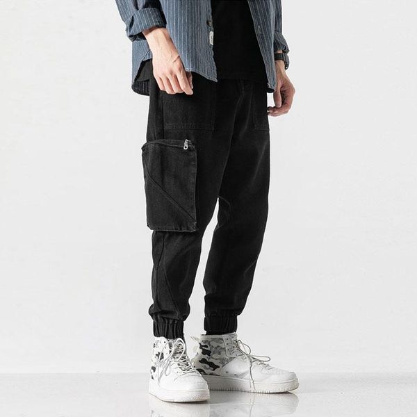 

fashion streetwear men jeans black loose fit big pocket denim cargo pants japanese vintage designer hip hop jeans men joggers1, Blue