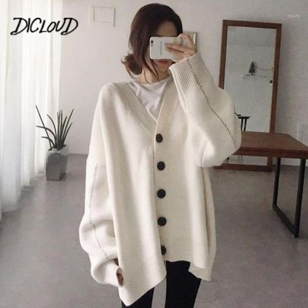 

dicloud fashion autumn loose knit cardigan sweater woman 2018 korea v-neck casual sweater female plus size vintage coat sweaters1, White