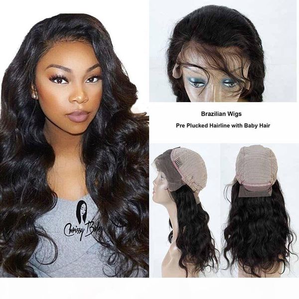 

brazilian human hair lace front wigs for black women brazilian body wave pre plucked natural hairline lace front wigs with baby hair, Black;brown