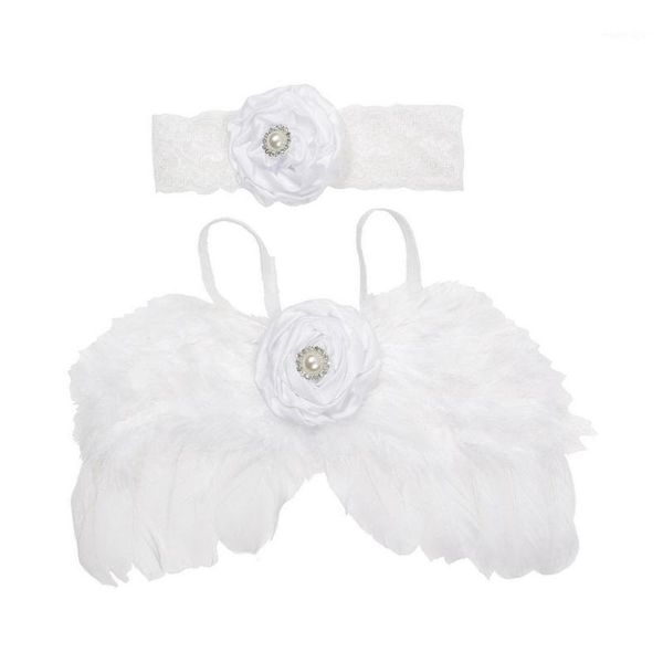 

hair accessories cute satin flower elastic headband mathced feather angel wing for baby girls boys fashion pearl rhinestones lace hairband1, Slivery;white