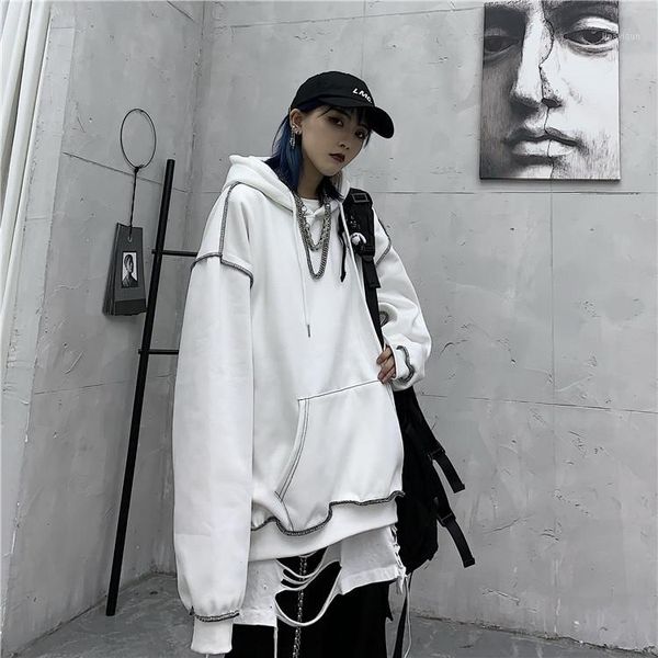 

streetwear style autumn winter new pockets hooded long sleeve pullover and hoodies ulzzang women's clothing sweatshirts bf1, Black