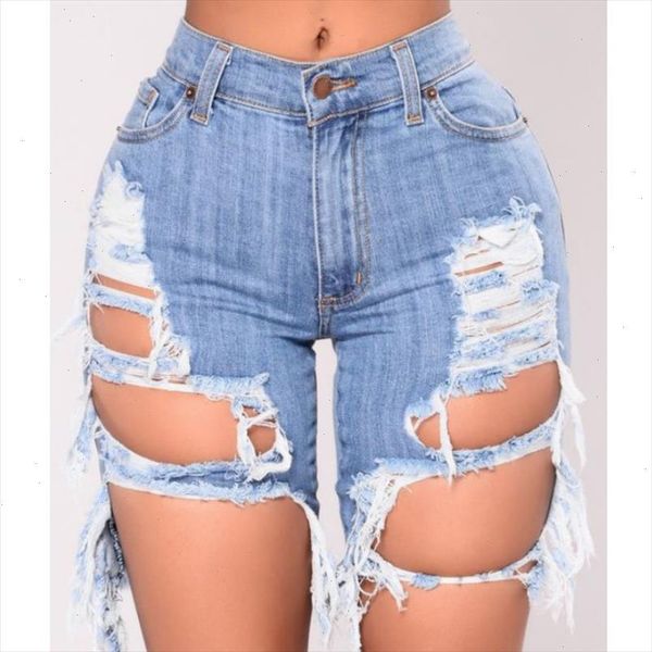 

summer clothing women denim ripped shorts high waist holes draped destroyed stretch bodycon pencil slim shorts club street, White;black