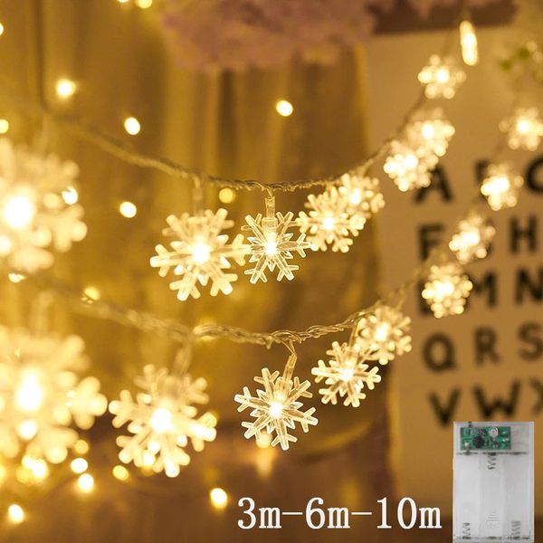 Wedding Luz Fada decorativa LED Snowflake String Luz Twinkle Guirlandas a pilhas Holiday Party Lâmpada do Natal