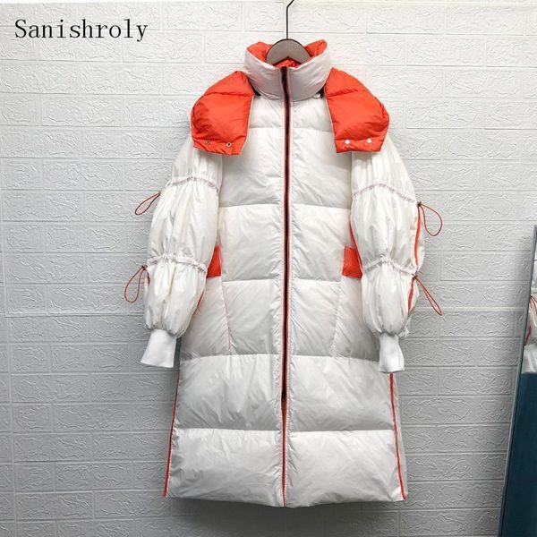 

sanishroly 2020 new women winter coat warm thicken white duck down parka jacket female long hooded coats plus size se10061, Black