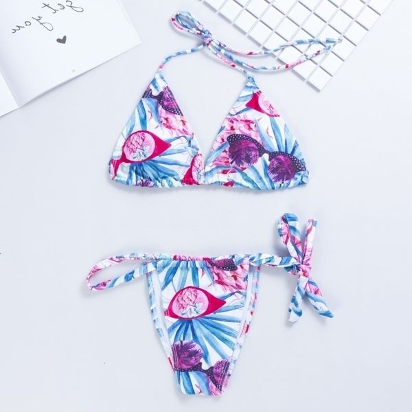 

bikini lace up printed triangle, White;black