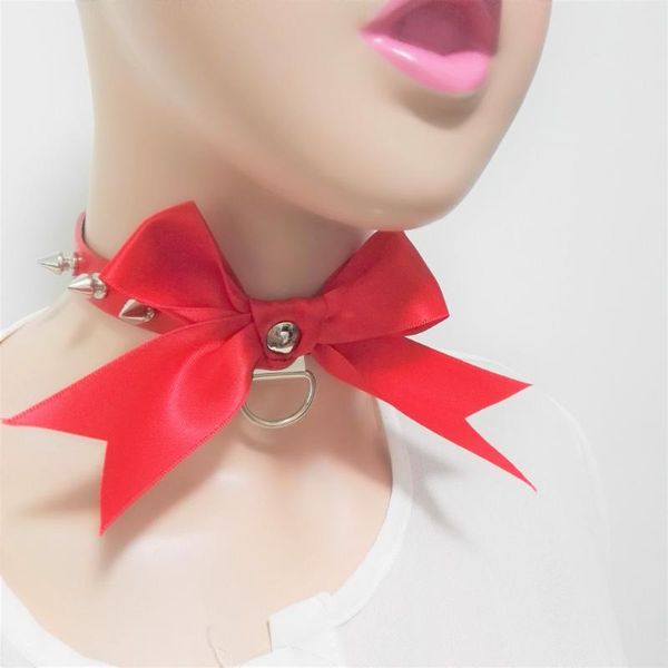 

fashion harajuku handmade leather choker necklace rivet ribbon cute bow punk collar belt stud rock goth necktie ing, Golden;silver