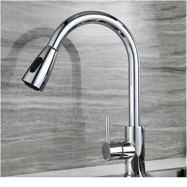 

sianco brushed stainless steel chrome black kitchen faucet single hole pull out sprayer head mixer tap rotatable sin qylewi