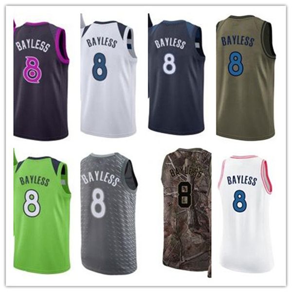 

custom 2020 timberwolve style jerseys black white green grey army green 8 jerryd bayless basketball jersey, Black;red