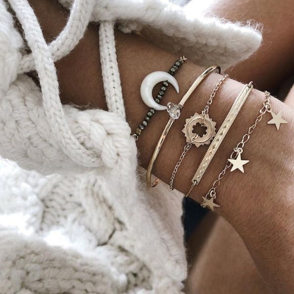 

charm bracelets star hollowed-out sunflower ox horn crystal bracelet, Golden;silver