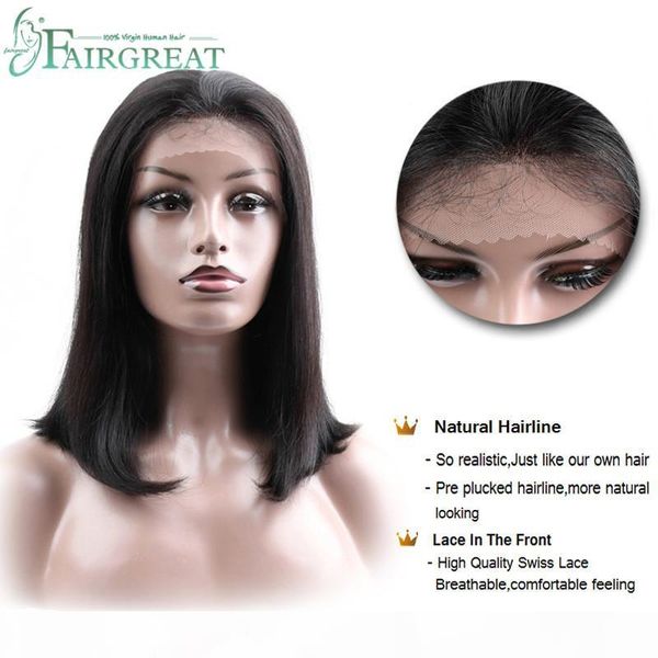

fairgreat hair human hair wigs with lace front brazilian straight human hair wigs for black women short bob pre plucked bleached knots, Black;brown