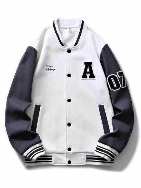 

men slogan graphic letter patched striped trim bomber jacket s0cn#, Black;brown