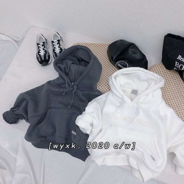 

sweater boys' and girls' with hooded plush cotton children's embroidered lettered hoodie, Black