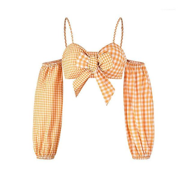 

clothing cute womens crop casual camis womens designer camis plaid yellow natural color teenager designer, White
