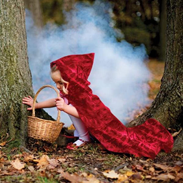 Crianças Chapeuzinho Vermelho manto de veludo Halloween Cosplay Magician Manto Stage Desempenho Xaile Em armazém frete grátis