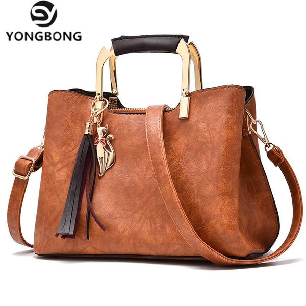 

yongbong vintage pu leather women bagtassel messenger bag handle bags mummy package bolsa feminina sac a main bolso