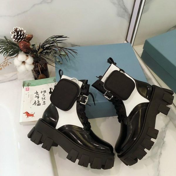

platform woman boots removable pouch genuine leather round toe ankle ladies boots 2020 new luxury designer zapatos de mujer, Black