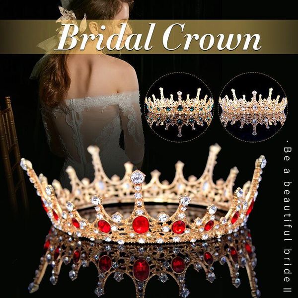 

hair clips & barrettes baroque luxury green red crystal tiaras gold full round prom princess crown wedding pageant queen headdress bridal je, Golden;silver