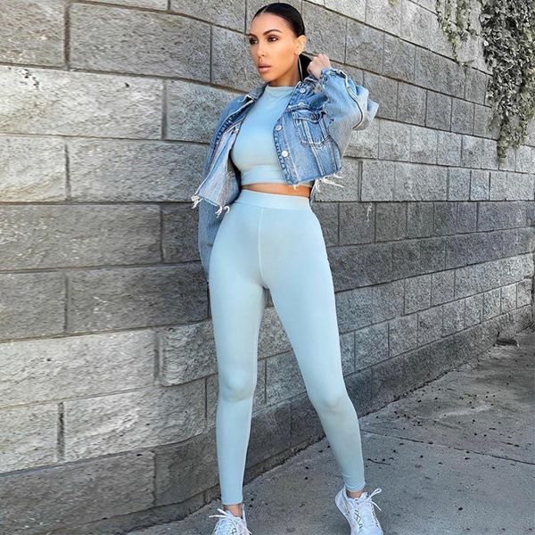 

2020 long sleeve crop leggings 2 pieces set summer women streetwear outfits pure tracksuit joggings suit, Gray