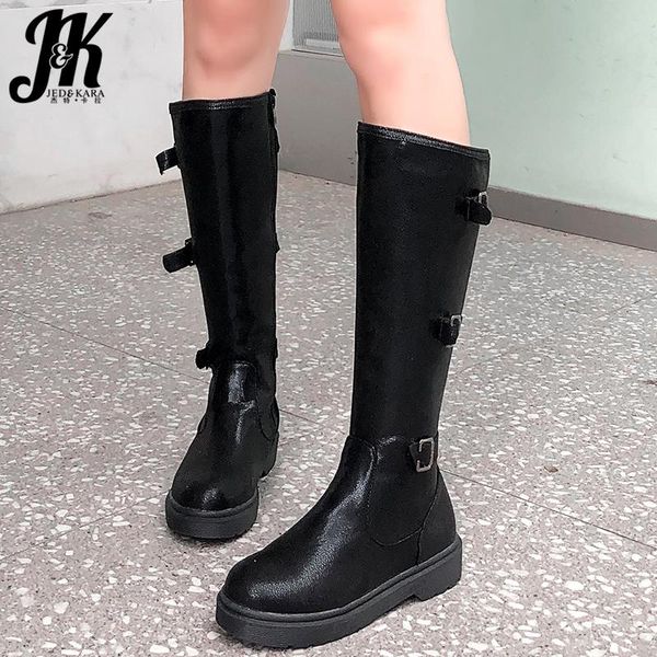 

jk motorcycle boots women mid-calf boot ladies round toe buckle shoes female fashion shoes casual flat winter 2020 new, Black