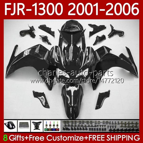 Yamaha için OEM gövdesi FJR-1300 FJR 1300 A CC 2001 2002 2003 2004 2005 2006 Üstyapı 106NO.76 FJR1300A FJR-1300A 01-06 FJR1300 01 02 03 04 05 06 MOTO Glossy Siyah Fairing Kiti