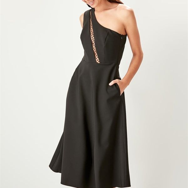 

trendyol black one shoulder dress tprss19uz0089 t200604, Black;gray