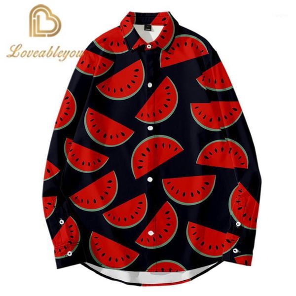 

watermelon printing autumn loose shirtman plus size beach flower shirt seaside hawaii vacation long sleeve shirt1, White;black