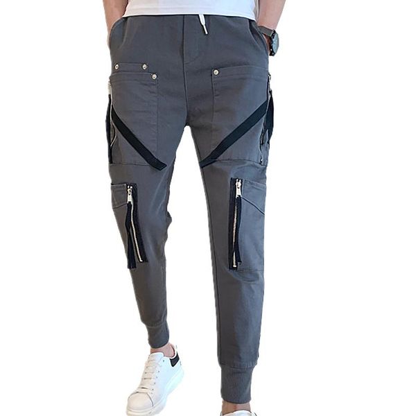 

men's pants 2021 fall men casual overalls fashion slim male lace-up ankle length pant white black 28-36