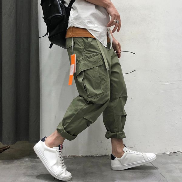 

spring and autumn new men's simple work clothes capris trend american loose city versatile casual pants for men, Black