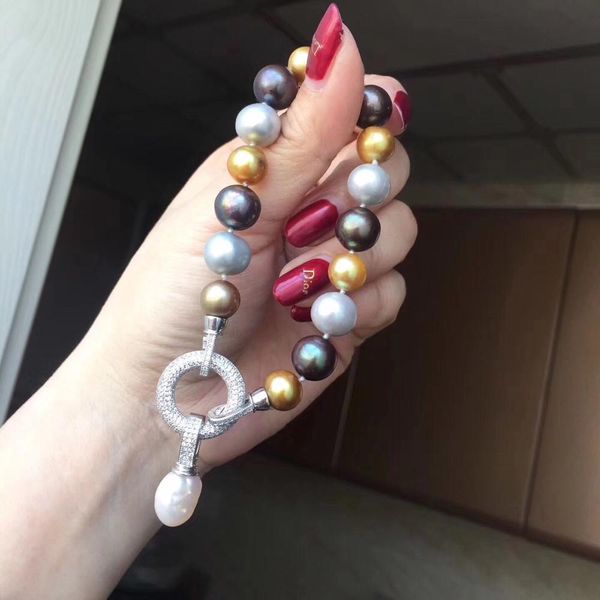 

d301 fine jewelry natural fresh water 10-13mm baroque pearls bracelets for women fine pearls bracelets 1028, Black