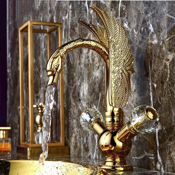 

bathroom sink faucets super gold brass faucet double handle crystal cold water mixer tap swan art faucet1
