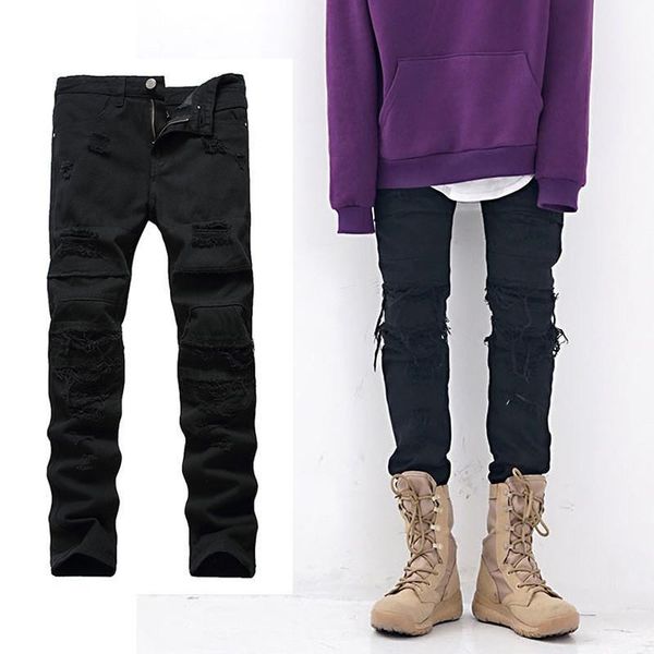 

men's jeans 2021 hip hop knee hole pants trend high street slim feet black mid-rise straight more size 27-38 40 421, Blue