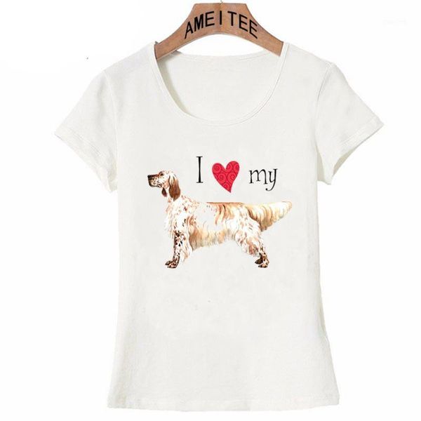 

i love my english setter dog hipster t-shirt summer women t-shirt funny animal design girl fashion ladies casual tee1, White
