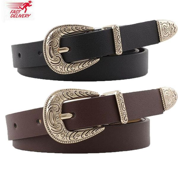 

ladies faux leather arrival decorative carved belt trendy retro three-piece buckle belt one pieces, Black;brown