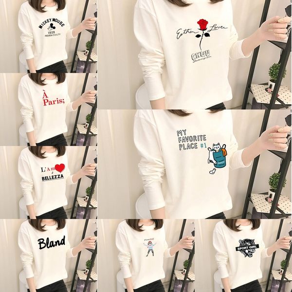 

pieqs 2020 новых осенние белого полукруглая шея дна зимой с длинным рукавом тенниской женской верхней печататься корейской версия пригонка t, White