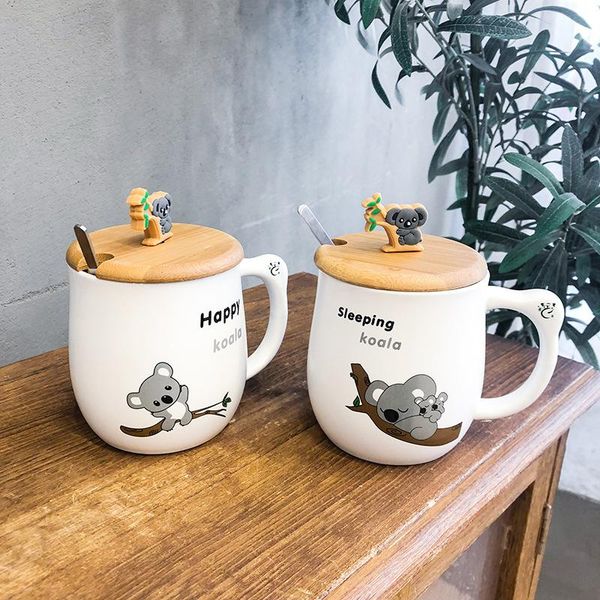 

mugs cartoon animal wooden lid koala ceramic cup creative mug men and women students couple water