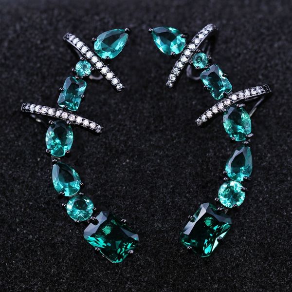 

vintage green clear crystal stone stud earrings women fashion ear cuff earrings clip on earrings fr women jewelry efx004422 210202, Golden;silver