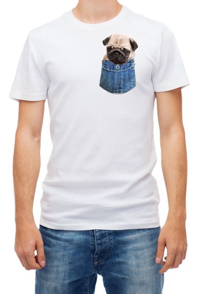 

2019 new arrive o-neck t shirt men pug in pocket short sleeve white graphic t shirts sport hooded sweatshirt hoodie