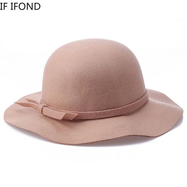 

soft 100% wool fedora hat women elegant felt hat vintage bowtie winter cloche wide brim dome cap, Blue;gray