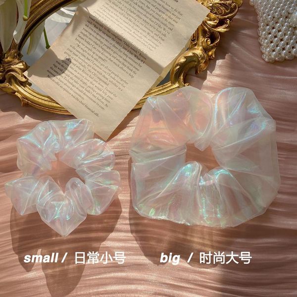 

aomu 2020 new women shining white organza rubber band hair accessories chic hair ties solid color hair bands bbywix bdehome, Golden;white