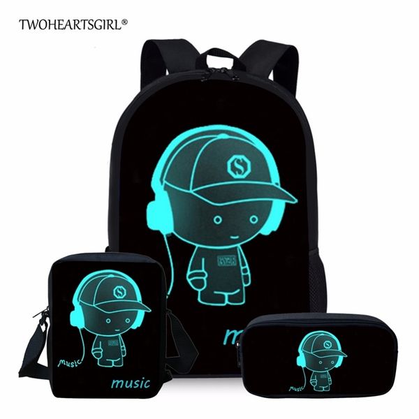 

twoheartsgirl black school bag sets luminous schoolbag for teenager girls cute children kids school bookbags mochila escolar lj201225