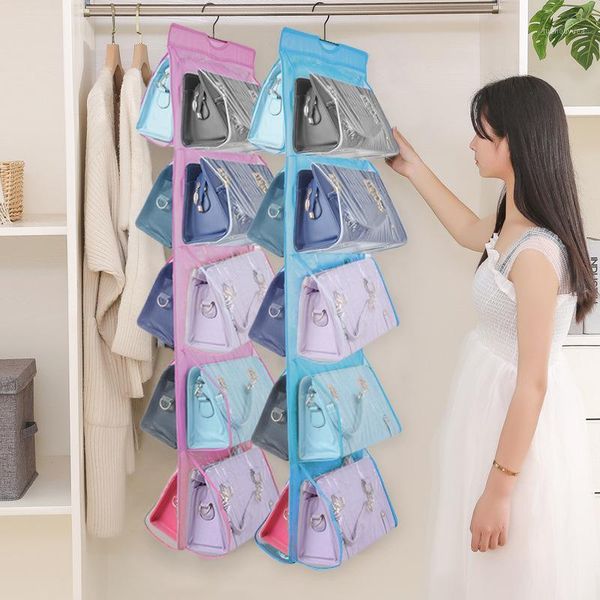 

10 pocket hanging bag organizer wardrobe transparent storage bag for handbag closet shoes organizer door wall sundries pouch1