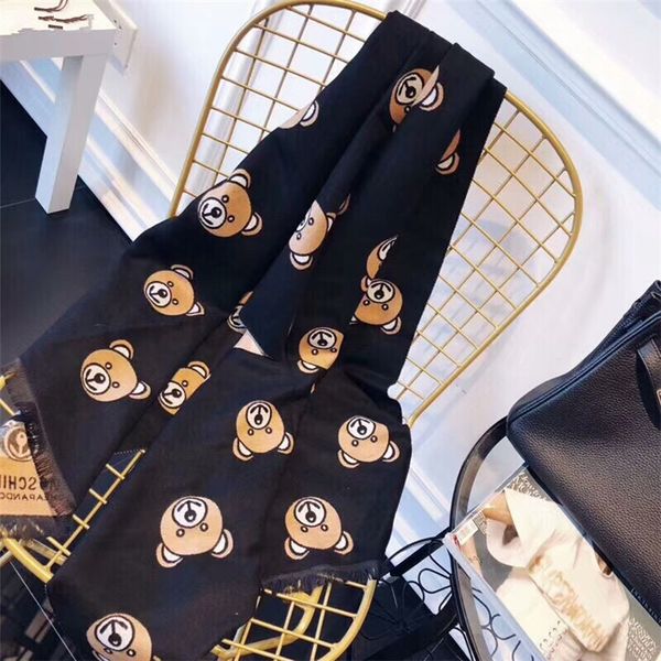 

children 2020fw scarf children classic bear scarf boys and girls warm scarves solid color casual winter bear print new long scarves, Red;brown