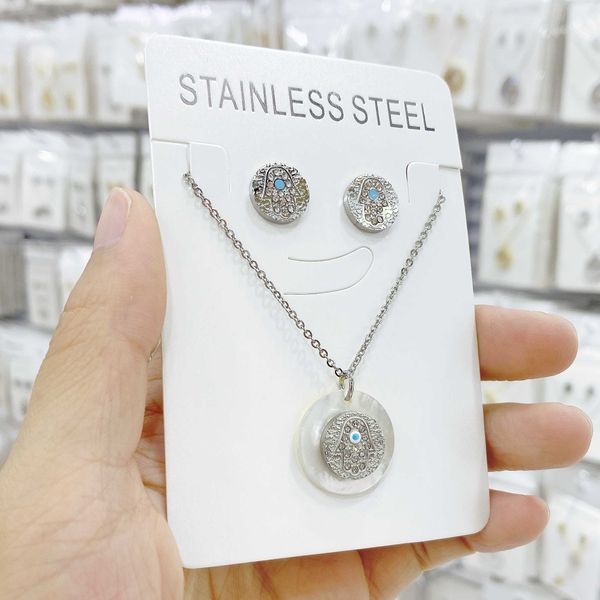 

stainless steel lucky evil eye hamsa hand necklace for women femme bijoux sweater chain necklace fashion jewelry girls gift, Silver