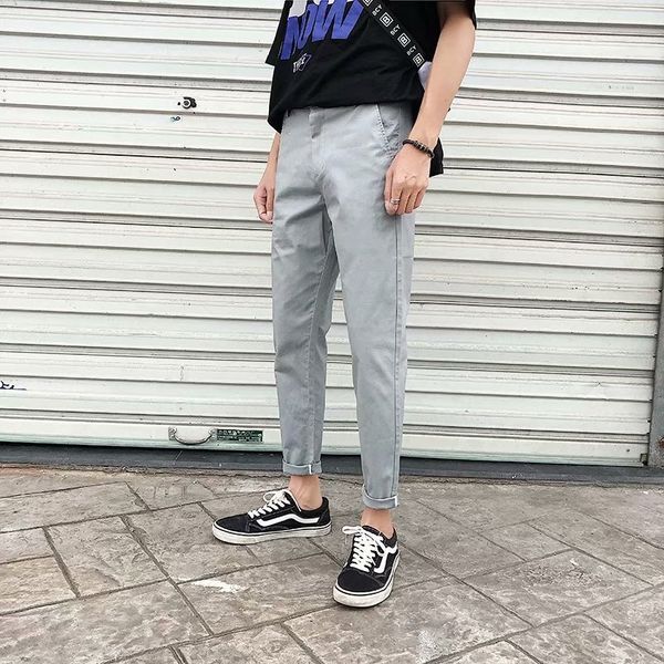 

spring casual korean slim thin summer pants trend capris men's, Black