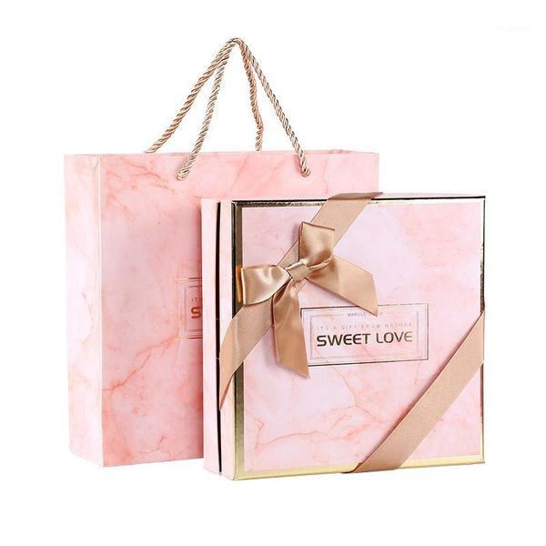 

2set pink marble square gift bag box party baby shower chocolate clothes boxes package paperboard wedding favours candy boxes1