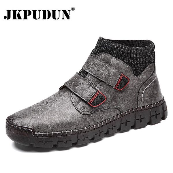 

winter men boots vintage leather ankle boots men winter casual shoes sneakers warm fur snow for botas waterproof, Black