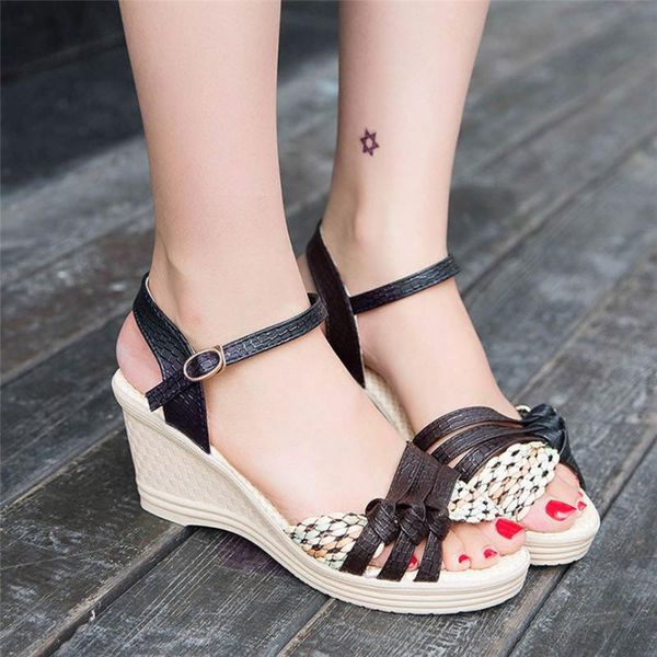

women shoes ladies women wedges shoes summer sandals platform toe high-heeled round toe style for ladies, Black